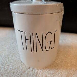 Rae Dunn THINGS ceramic jar canister bath bed room hair vanity makeup organizer
